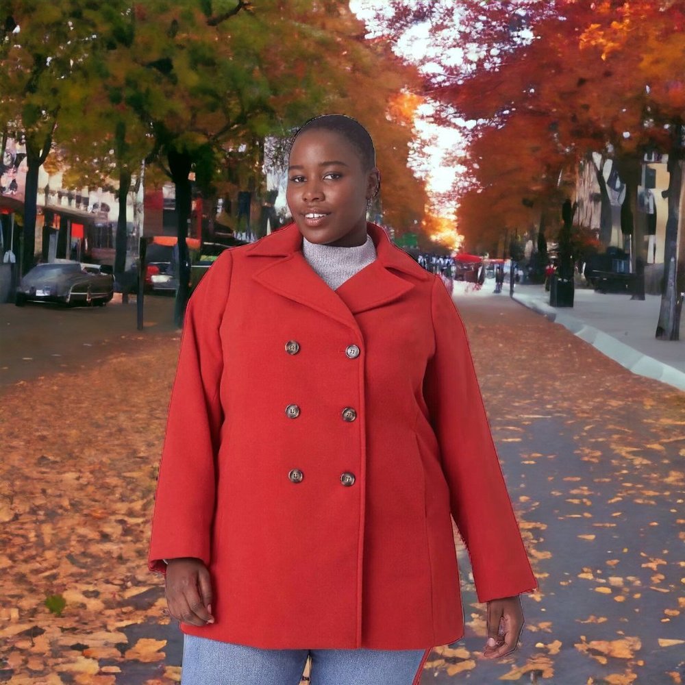 Lane Bryant Womens Red Double Breasted Faux Wool Peacoat Plus Size 16 Brand New